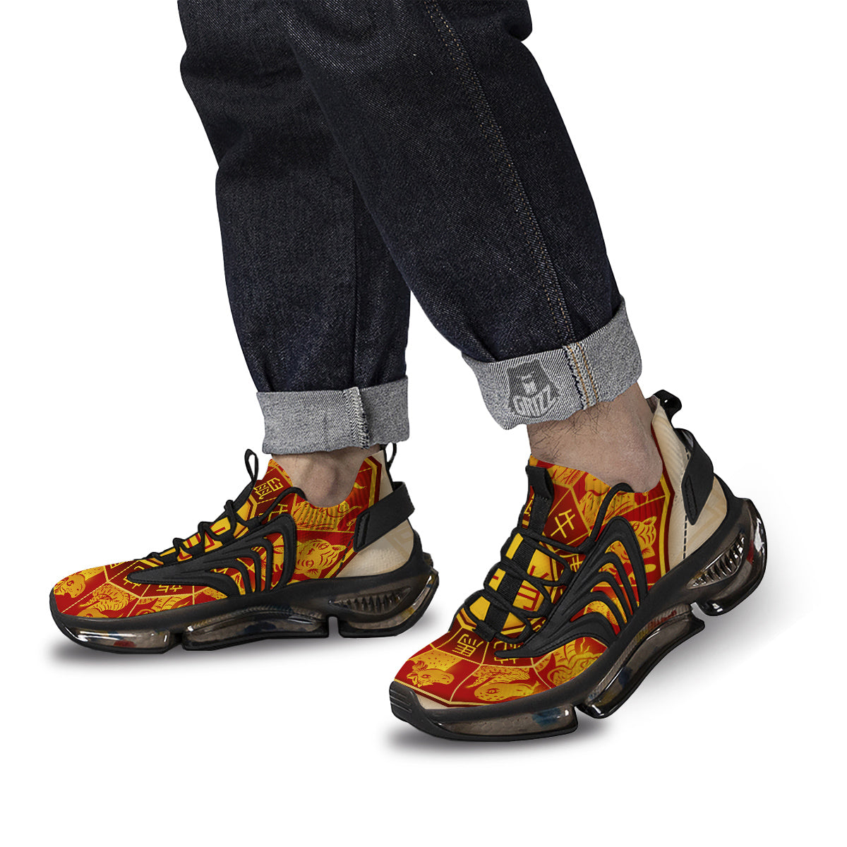 Zodiac Wheel Colourful Chinese Print Black Gym Shoes-grizzshop