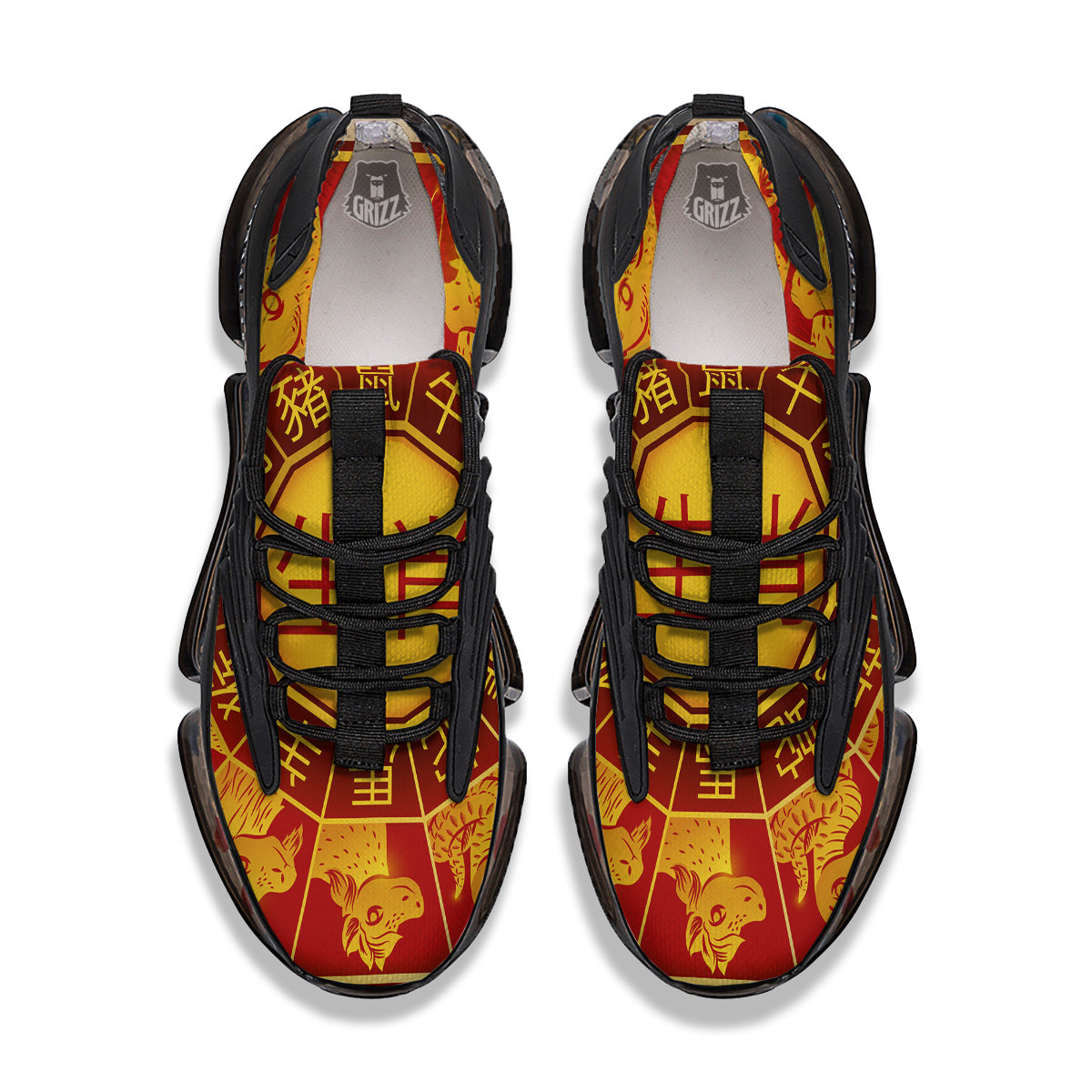 Zodiac Wheel Colourful Chinese Print Black Gym Shoes-grizzshop