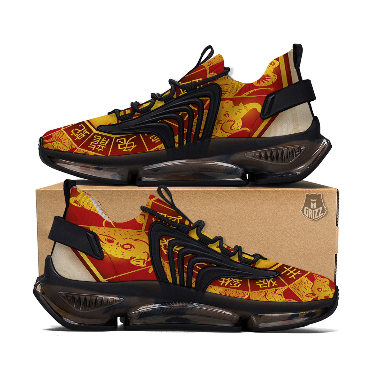 Zodiac Wheel Colourful Chinese Print Black Gym Shoes-grizzshop