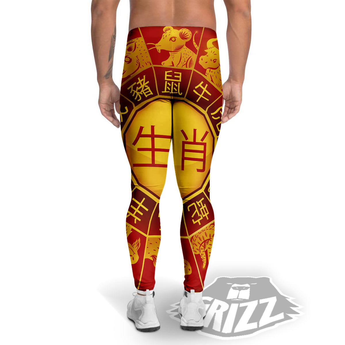 Zodiac Wheel Colourful Chinese Print Men's Leggings-grizzshop