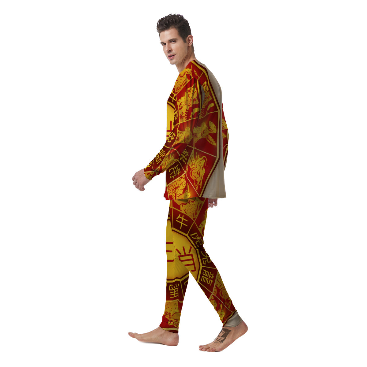 Zodiac Wheel Colourful Chinese Print Men's Pajamas-grizzshop