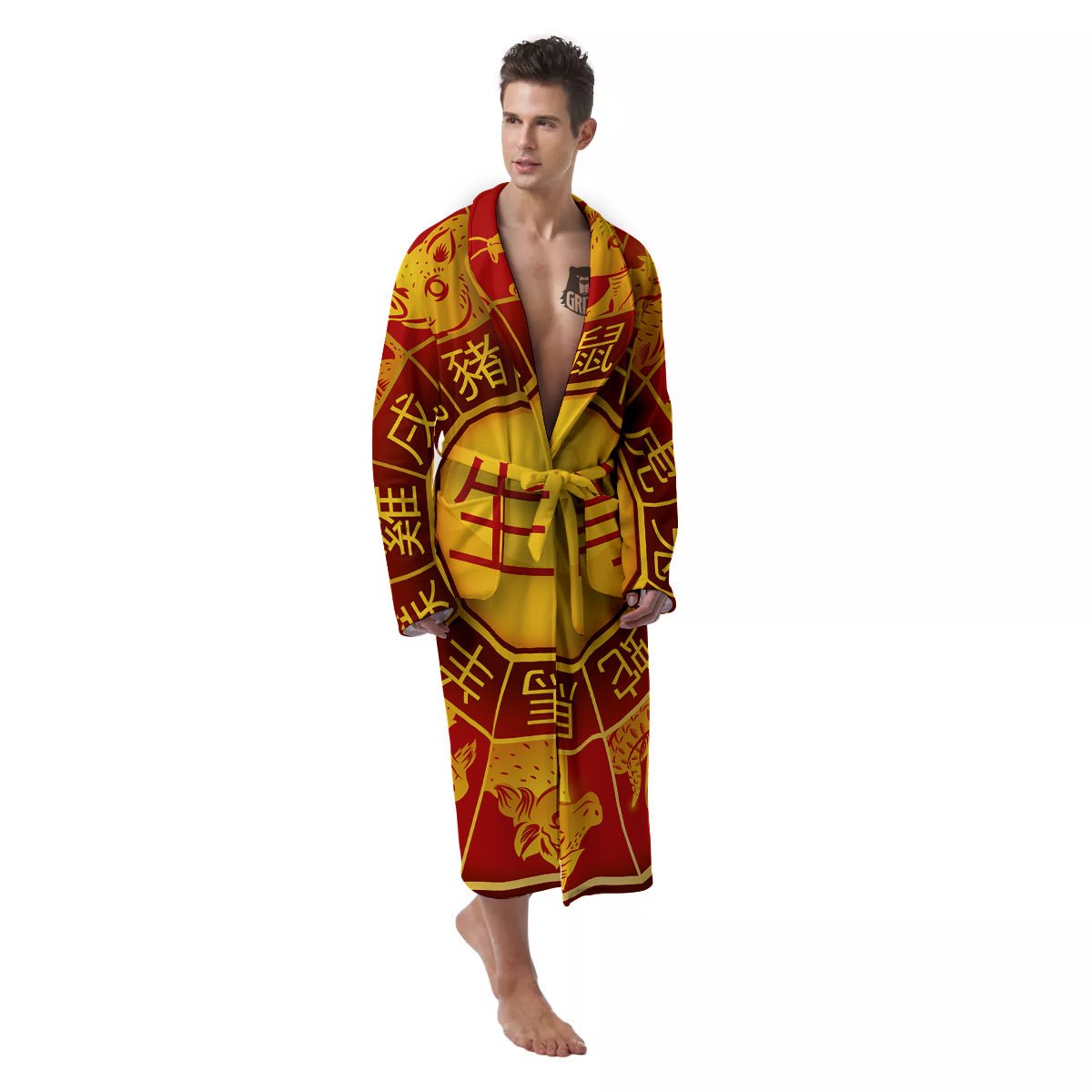 Zodiac Wheel Colourful Chinese Print Men's Robe-grizzshop