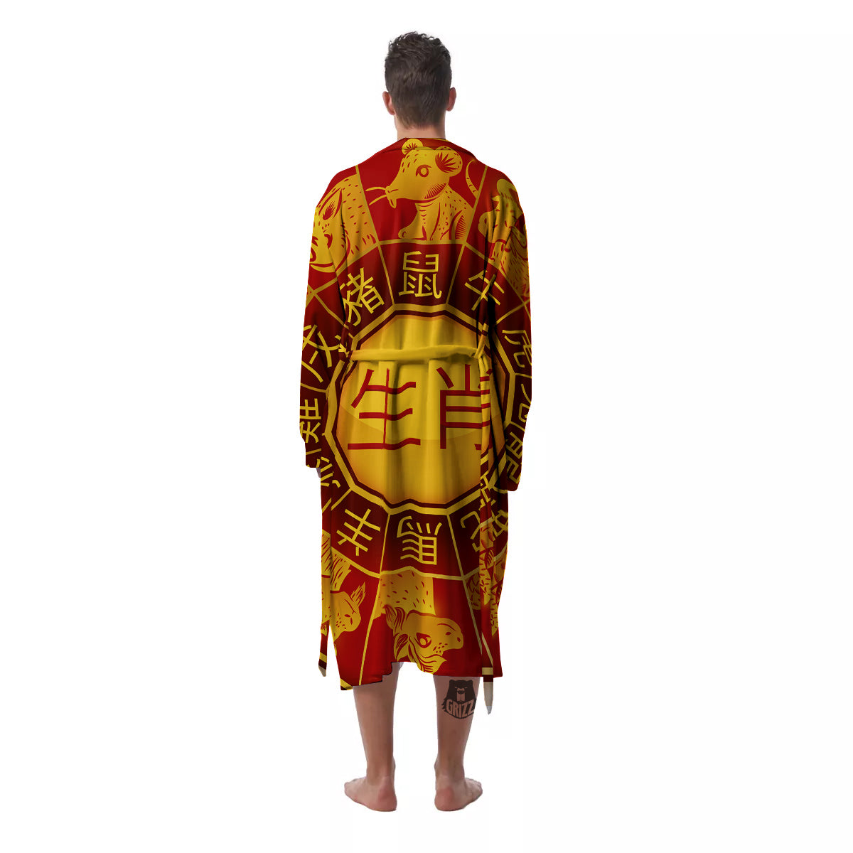 Zodiac Wheel Colourful Chinese Print Men's Robe-grizzshop