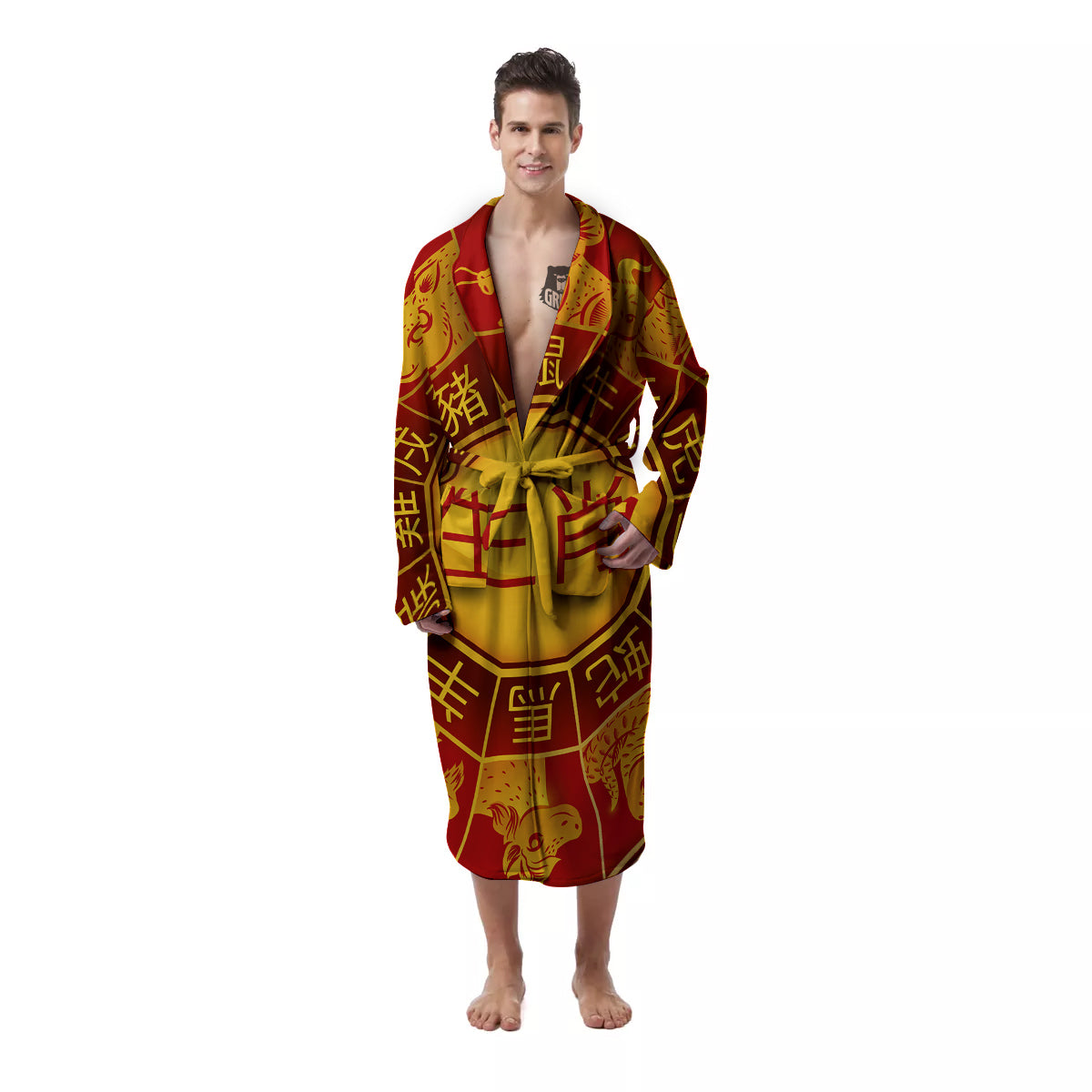 Zodiac Wheel Colourful Chinese Print Men's Robe-grizzshop