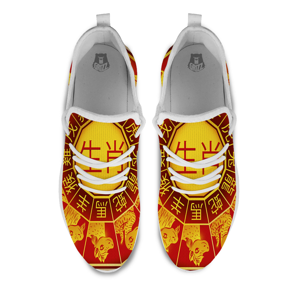 Zodiac Wheel Colourful Chinese Print White Athletic Shoes-grizzshop