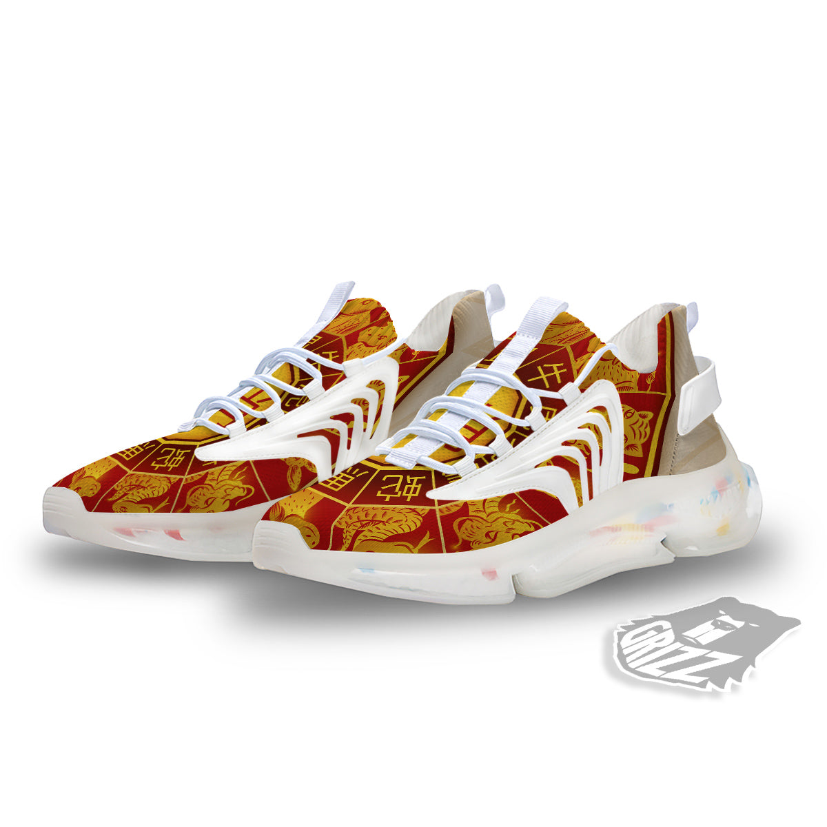 Zodiac Wheel Colourful Chinese Print White Gym Shoes-grizzshop