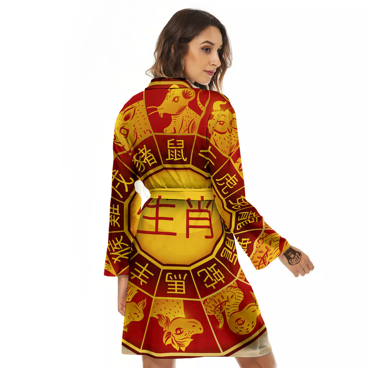 Zodiac Wheel Colourful Chinese Print Women's Robe-grizzshop