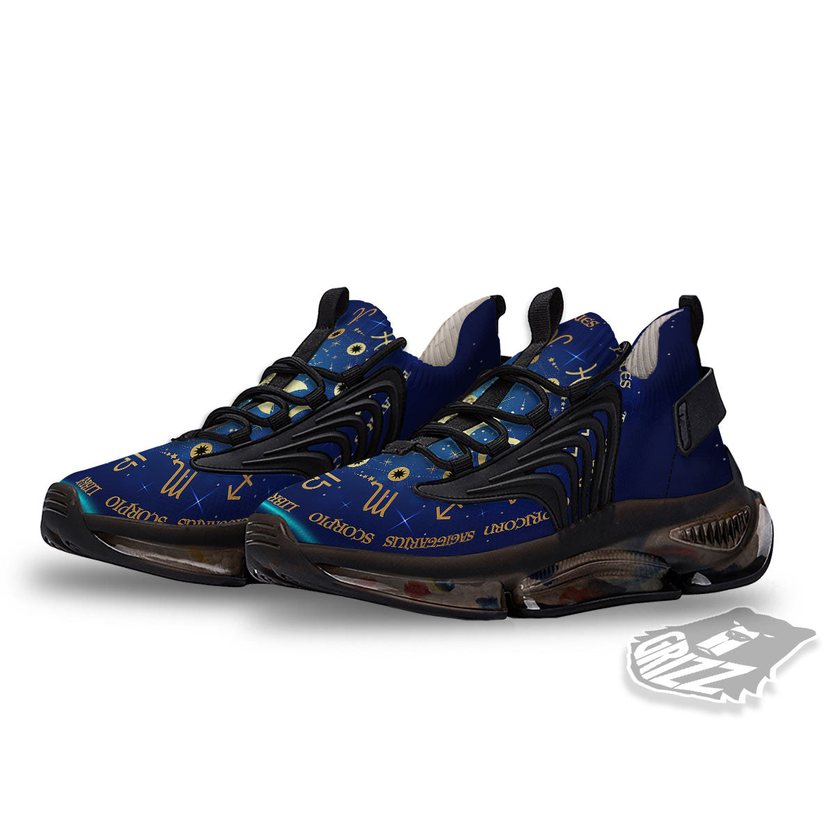 Zodiac Wheel Galaxy Print Black Gym Shoes-grizzshop