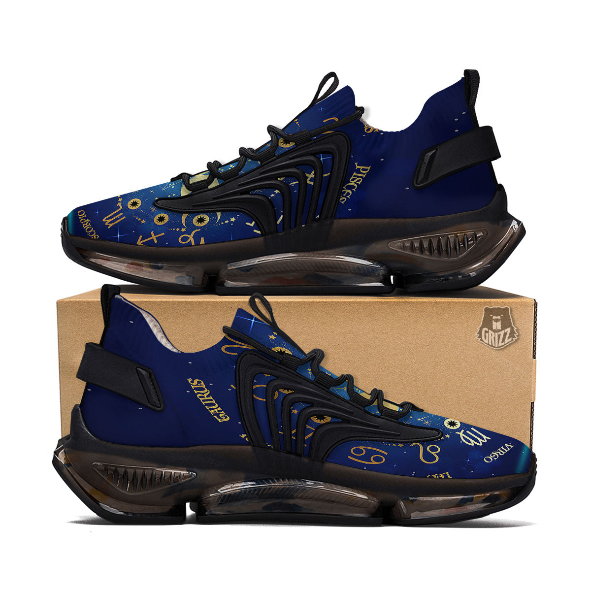 Zodiac Wheel Galaxy Print Black Gym Shoes-grizzshop