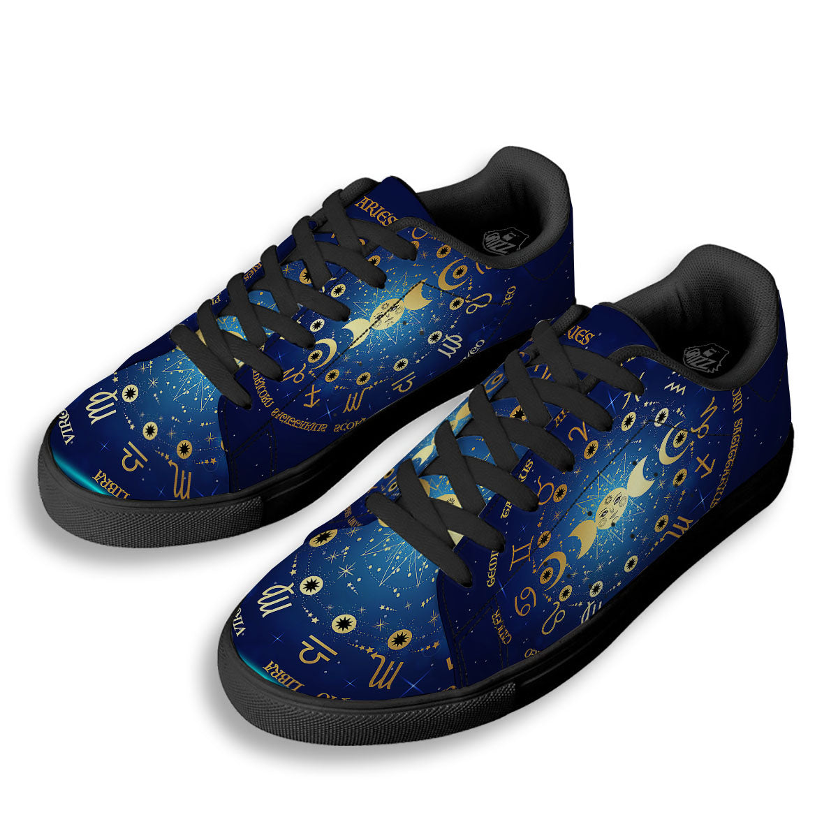 Zodiac Wheel Galaxy Print Black Low Top Sneakers-grizzshop