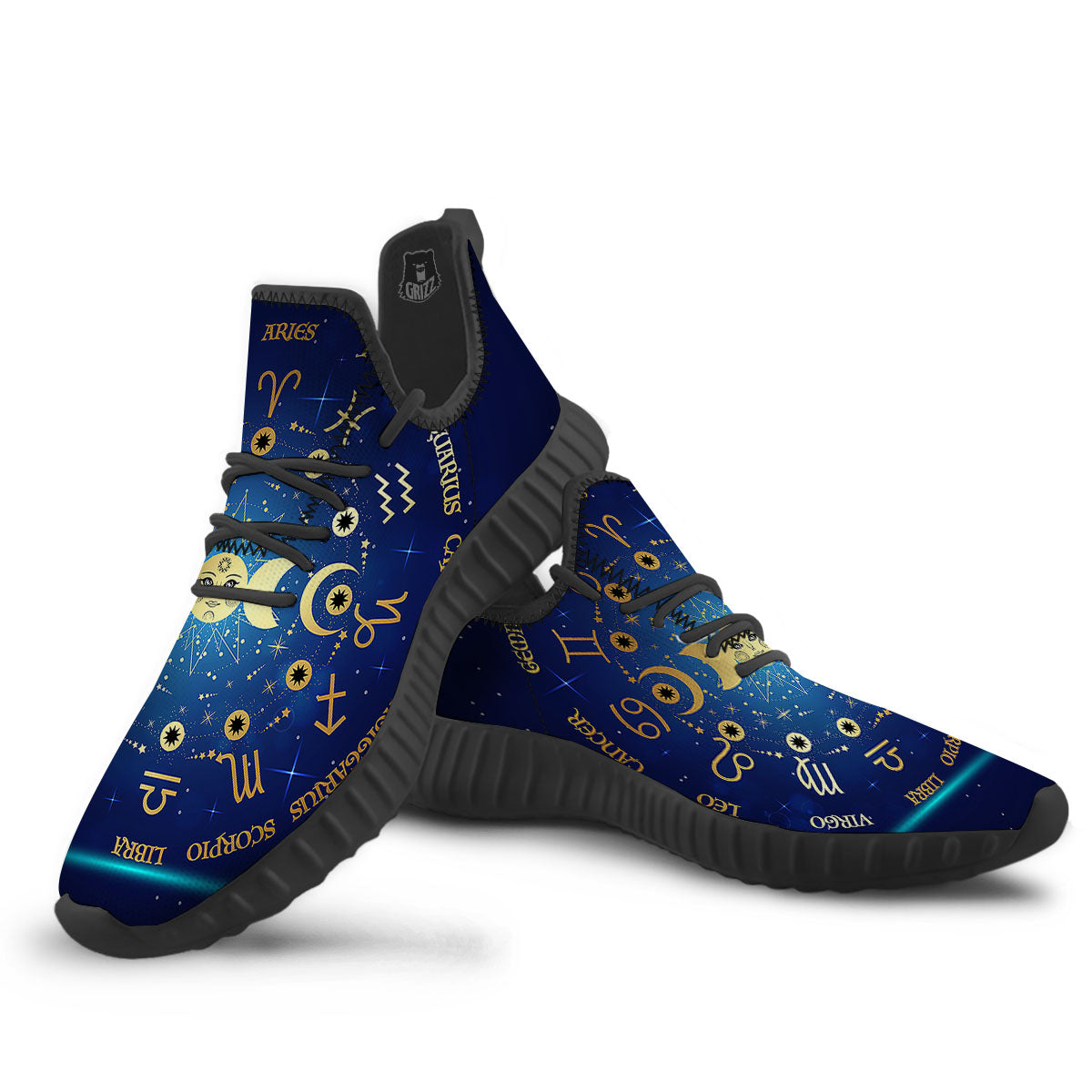 Zodiac Wheel Galaxy Print Black Walking Shoes-grizzshop