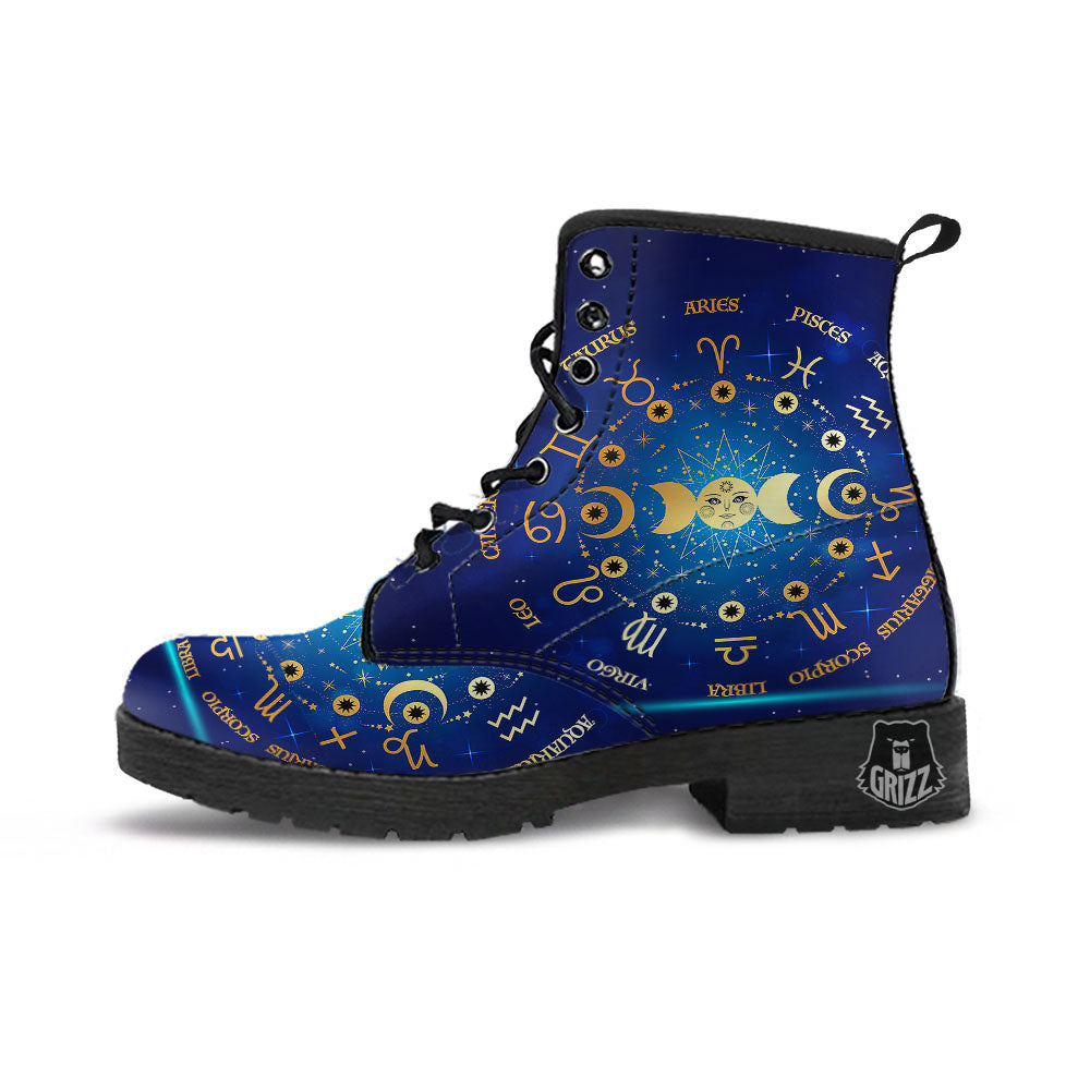 Zodiac Wheel Galaxy Print Leather Boots-grizzshop