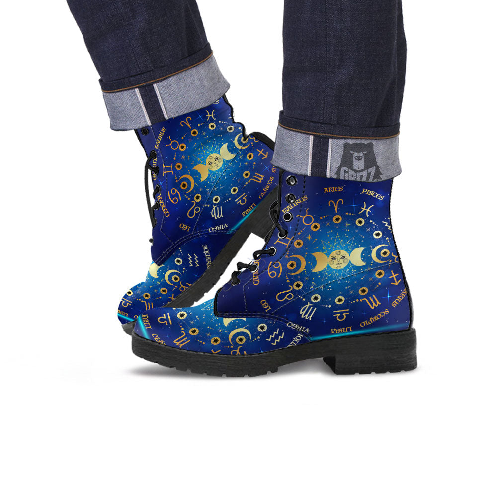 Zodiac Wheel Galaxy Print Leather Boots-grizzshop