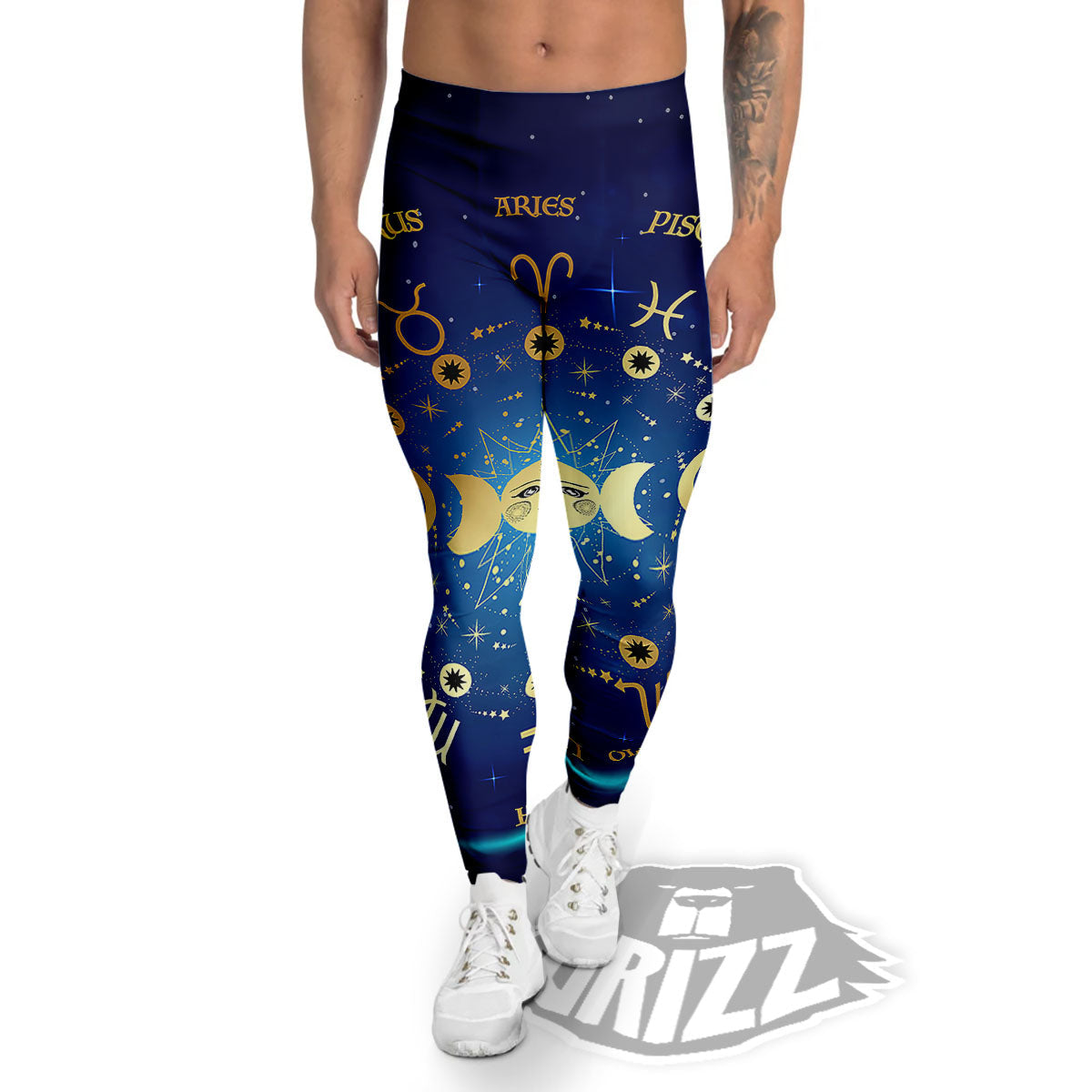 Zodiac Wheel Galaxy Print Men's Leggings-grizzshop