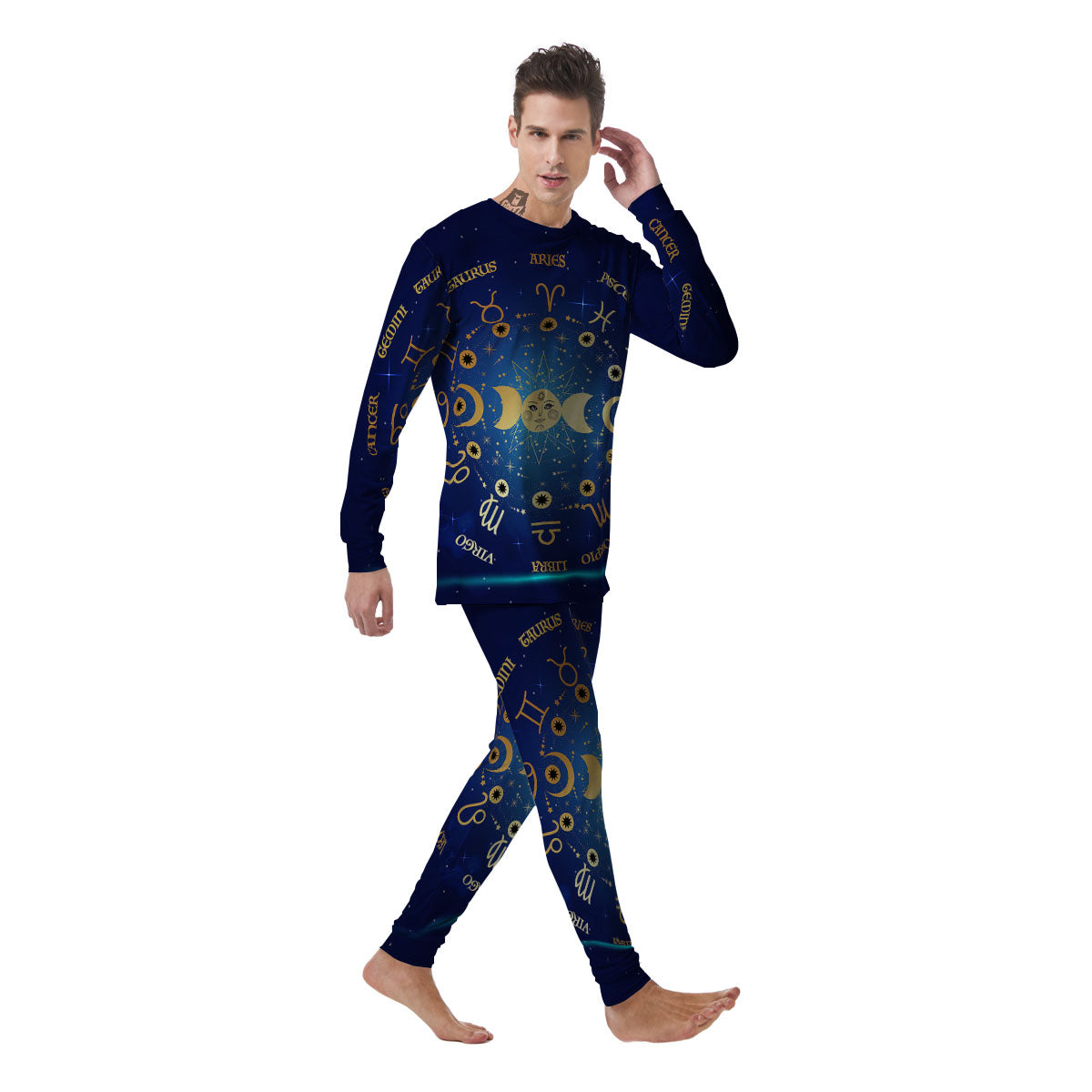 Zodiac Wheel Galaxy Print Men's Pajamas-grizzshop