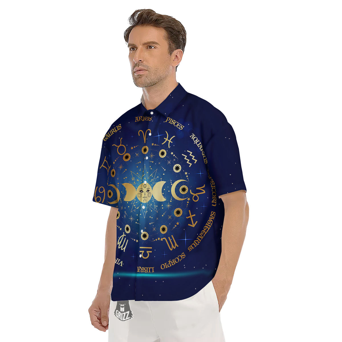 Zodiac Wheel Galaxy Print Men's Short Sleeve Shirts-grizzshop