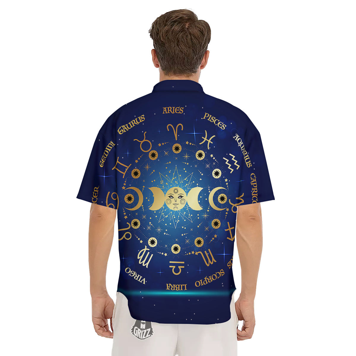 Zodiac Wheel Galaxy Print Men's Short Sleeve Shirts-grizzshop