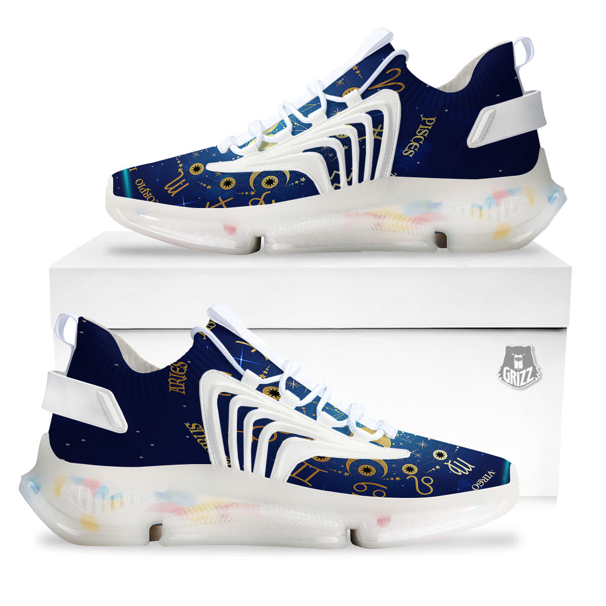 Zodiac Wheel Galaxy Print White Gym Shoes-grizzshop