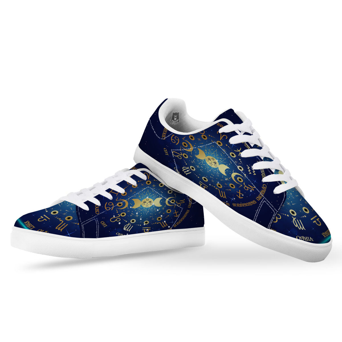 Zodiac Wheel Galaxy Print White Low Top Sneakers-grizzshop
