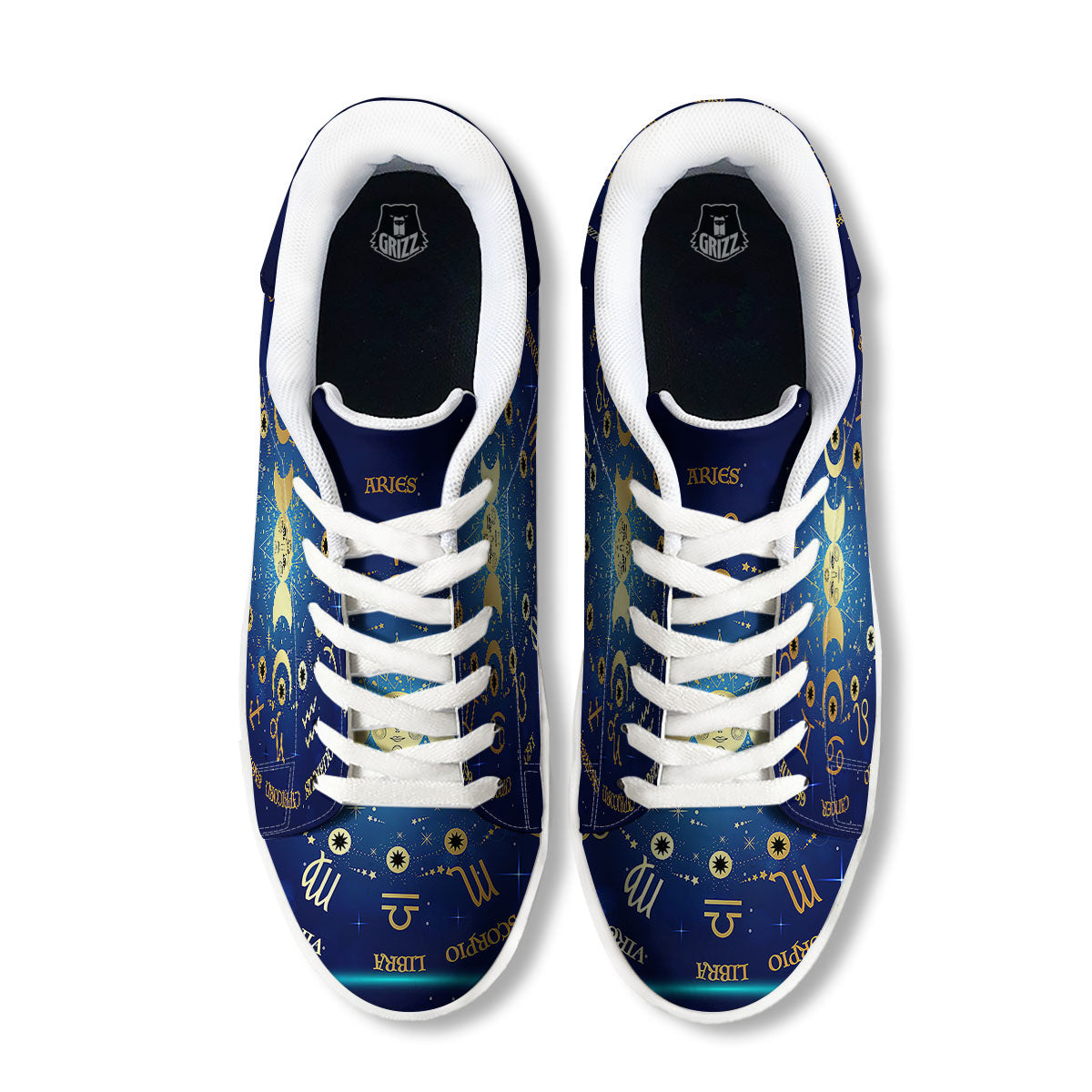 Zodiac Wheel Galaxy Print White Low Top Sneakers-grizzshop