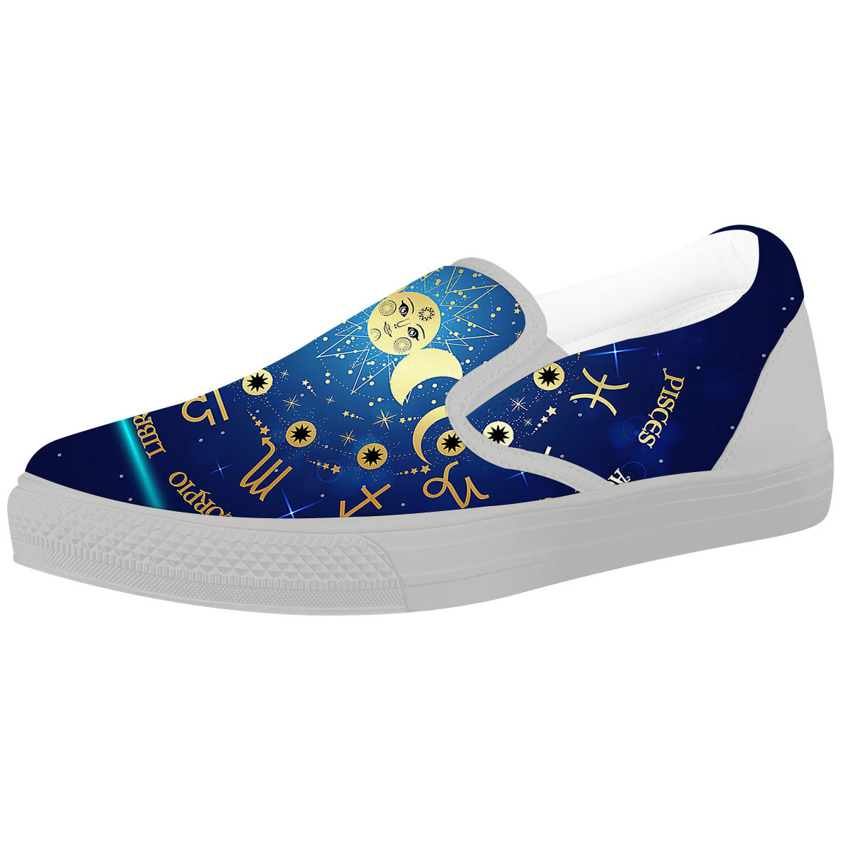 Zodiac Wheel Galaxy Print White Slip On Shoes-grizzshop