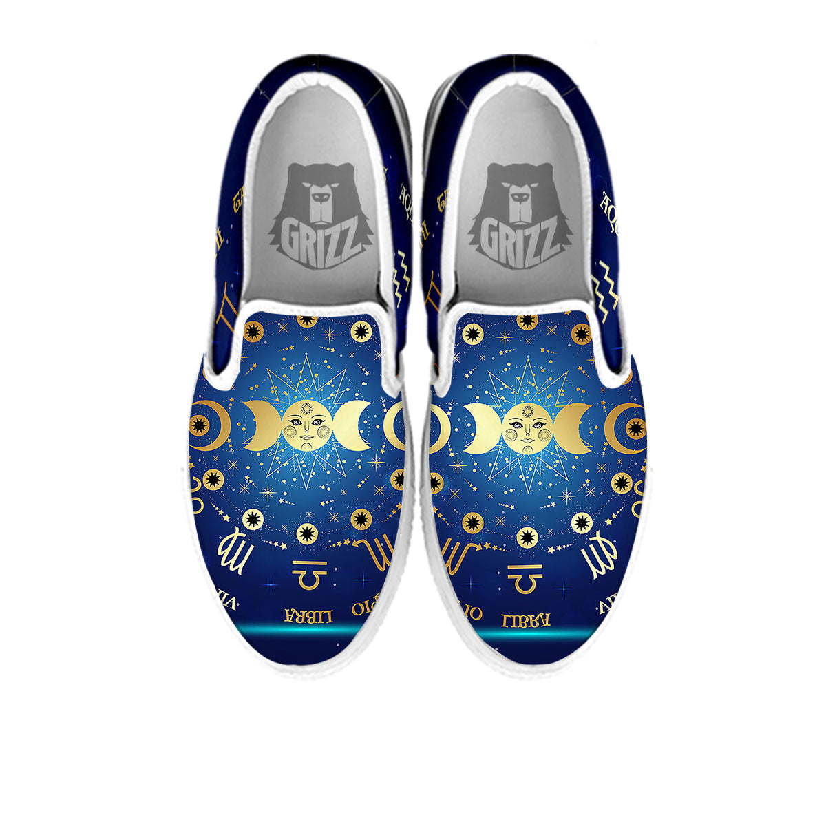 Zodiac Wheel Galaxy Print White Slip On Shoes-grizzshop