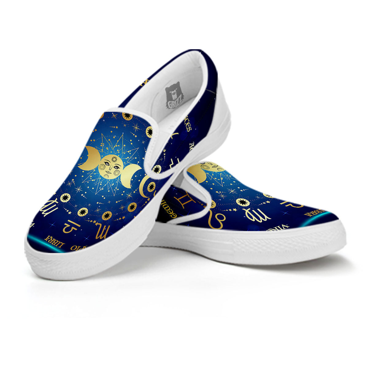 Zodiac Wheel Galaxy Print White Slip On Shoes-grizzshop