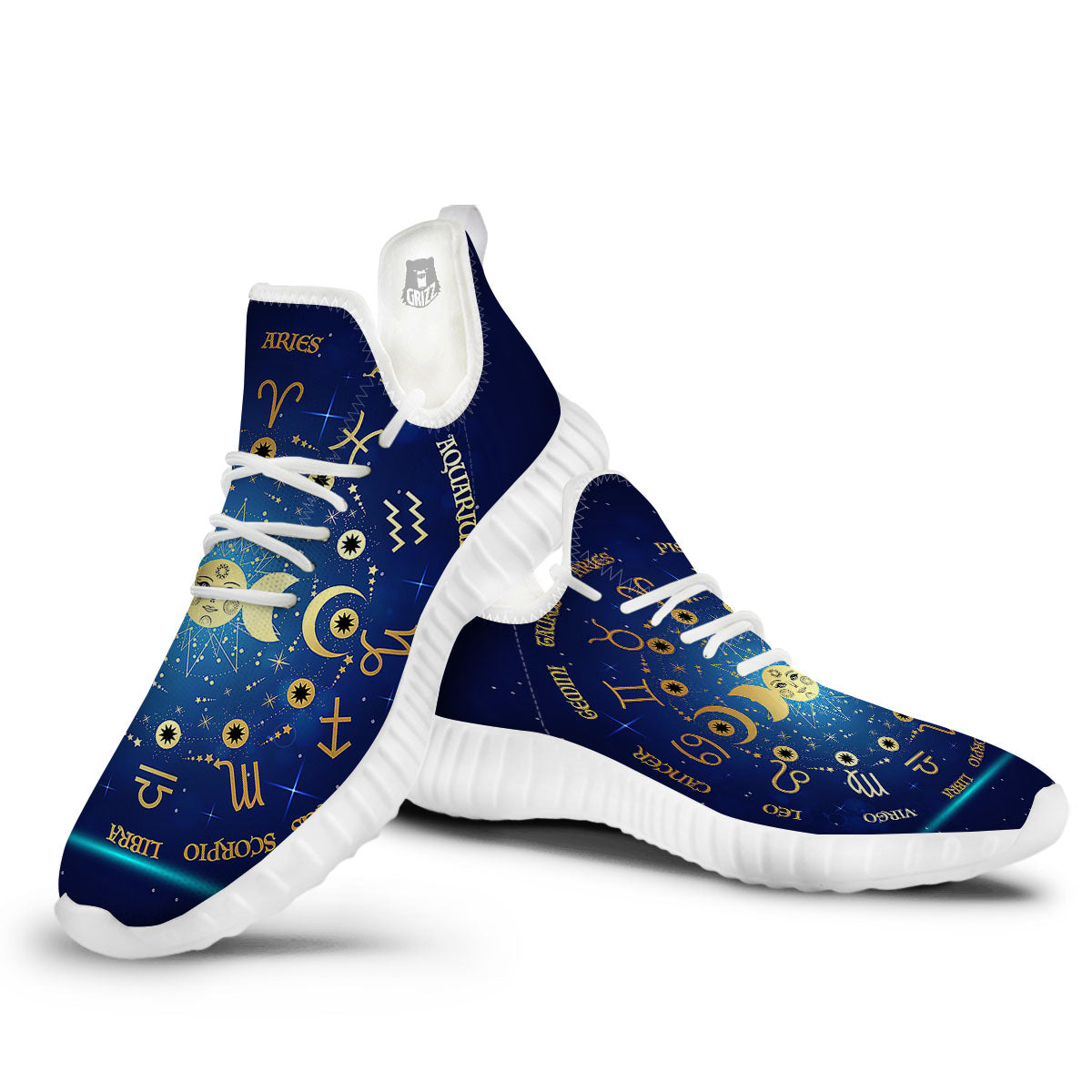 Zodiac Wheel Galaxy Print White Walking Shoes-grizzshop