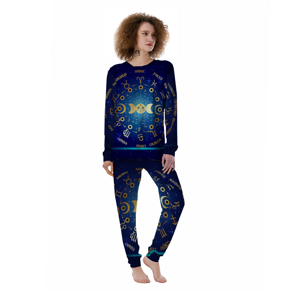 Zodiac Wheel Galaxy Print Women's Pajamas-grizzshop