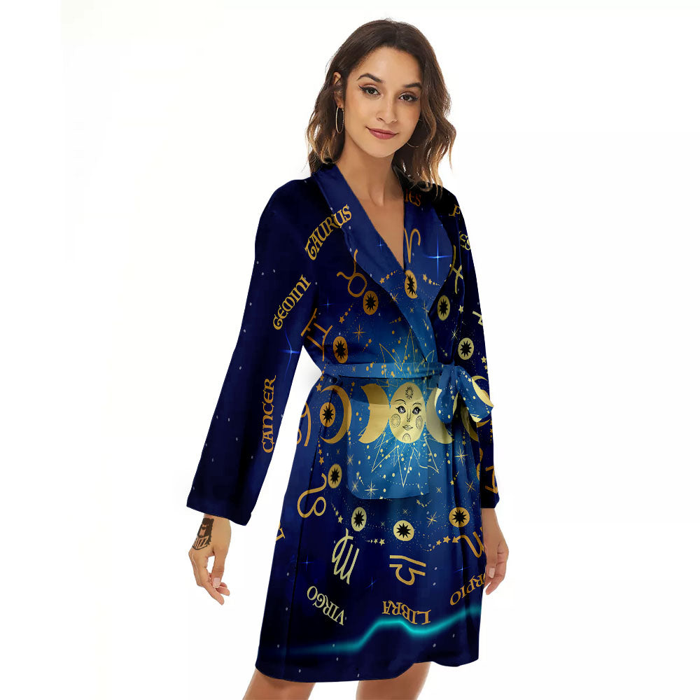 Zodiac Wheel Galaxy Print Women's Robe-grizzshop