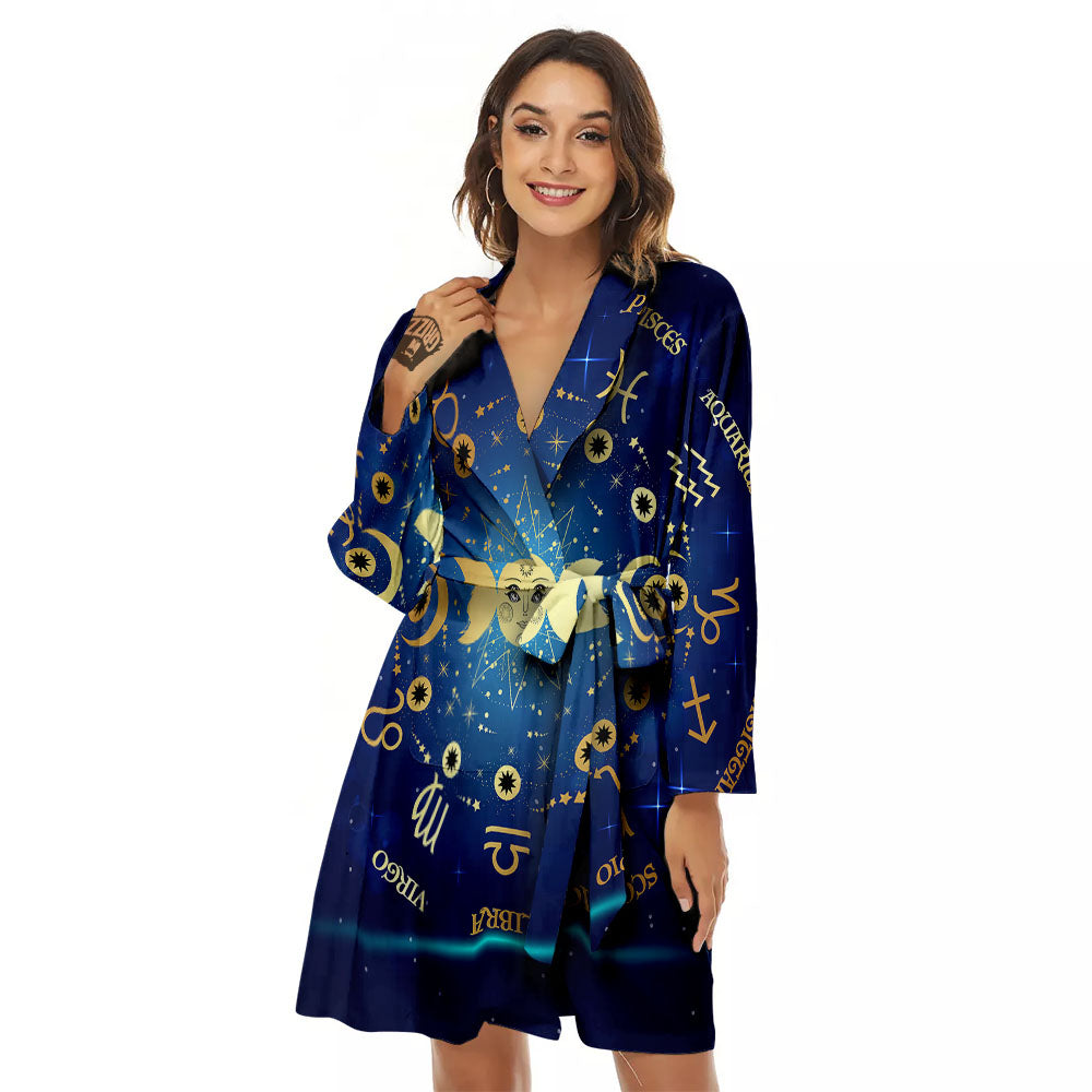 Zodiac Wheel Galaxy Print Women's Robe-grizzshop