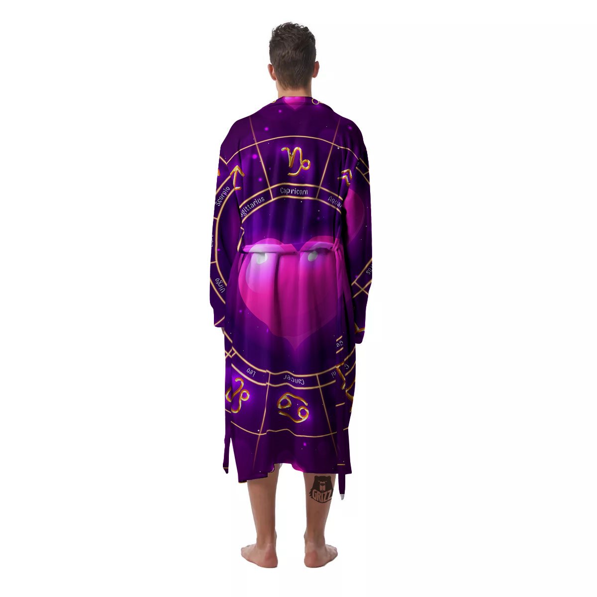 Zodiac Wheel Pink Heart Print Men's Robe-grizzshop