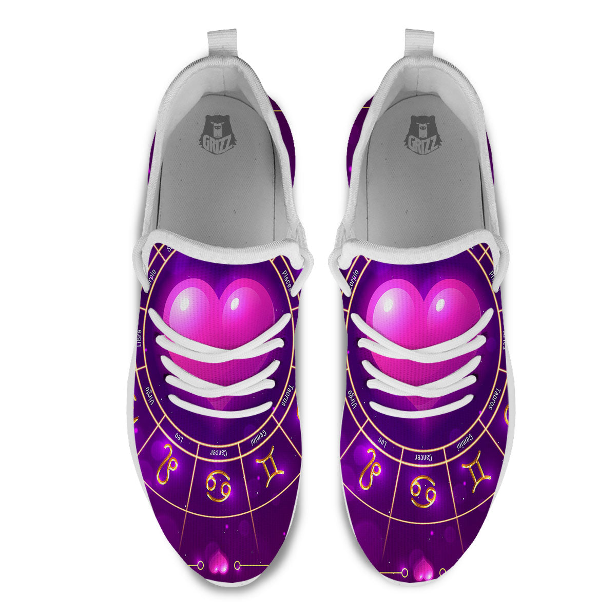 Zodiac Wheel Pink Heart Print White Athletic Shoes-grizzshop