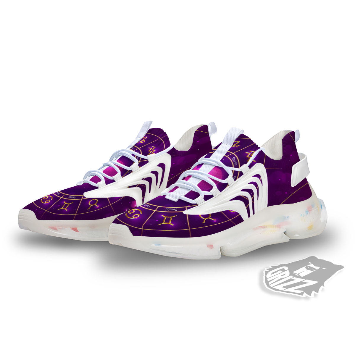 Zodiac Wheel Pink Heart Print White Gym Shoes-grizzshop