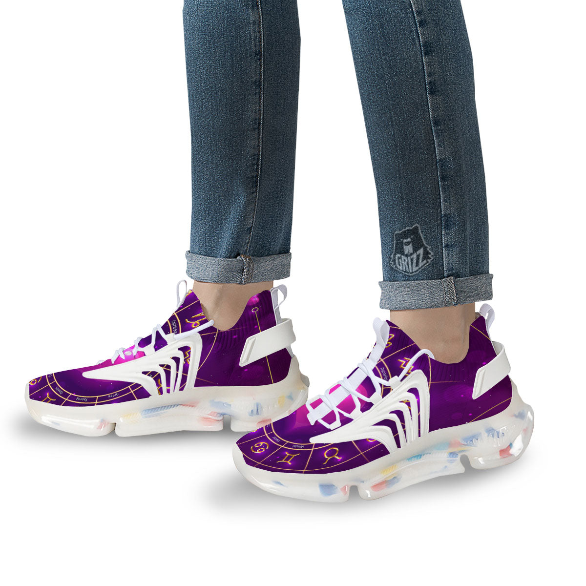 Zodiac Wheel Pink Heart Print White Gym Shoes-grizzshop