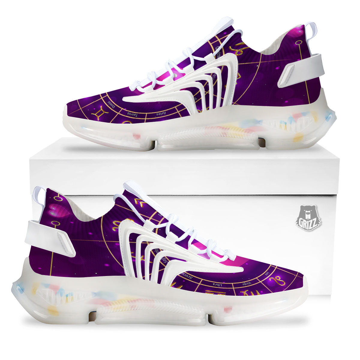 Zodiac Wheel Pink Heart Print White Gym Shoes-grizzshop