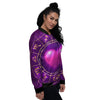 Zodiac Wheel Pink Heart Print Women's Bomber Jacket-grizzshop