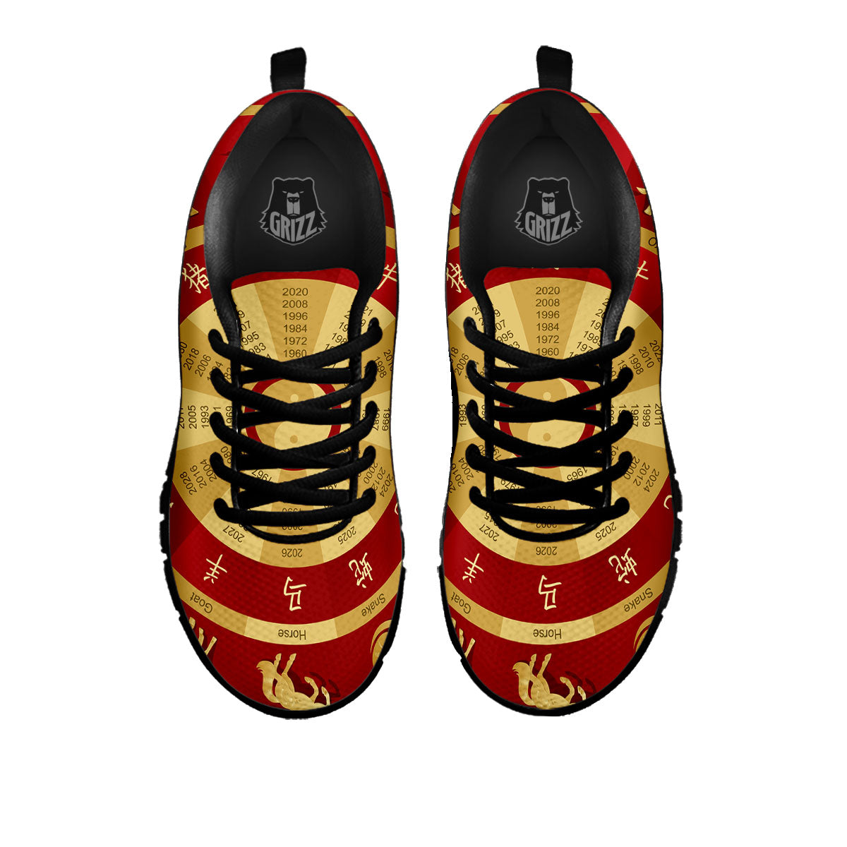 Zodiac Wheel Red Chinese Print Black Sneaker-grizzshop