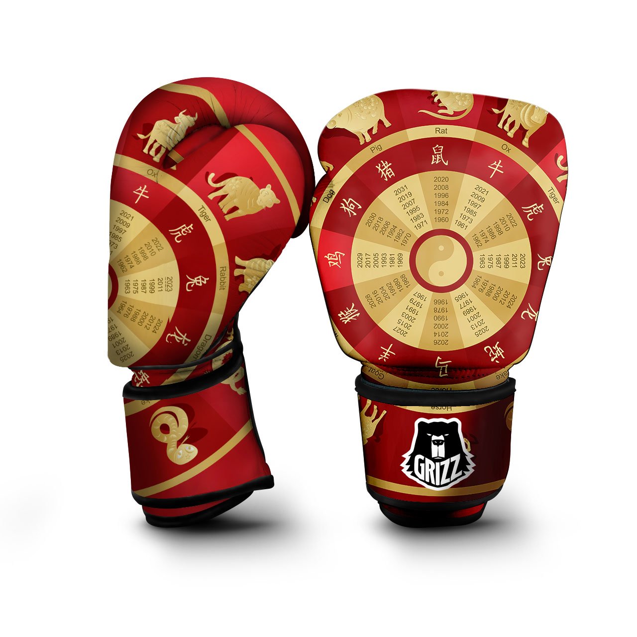 Zodiac Wheel Red Chinese Print Boxing Gloves-grizzshop