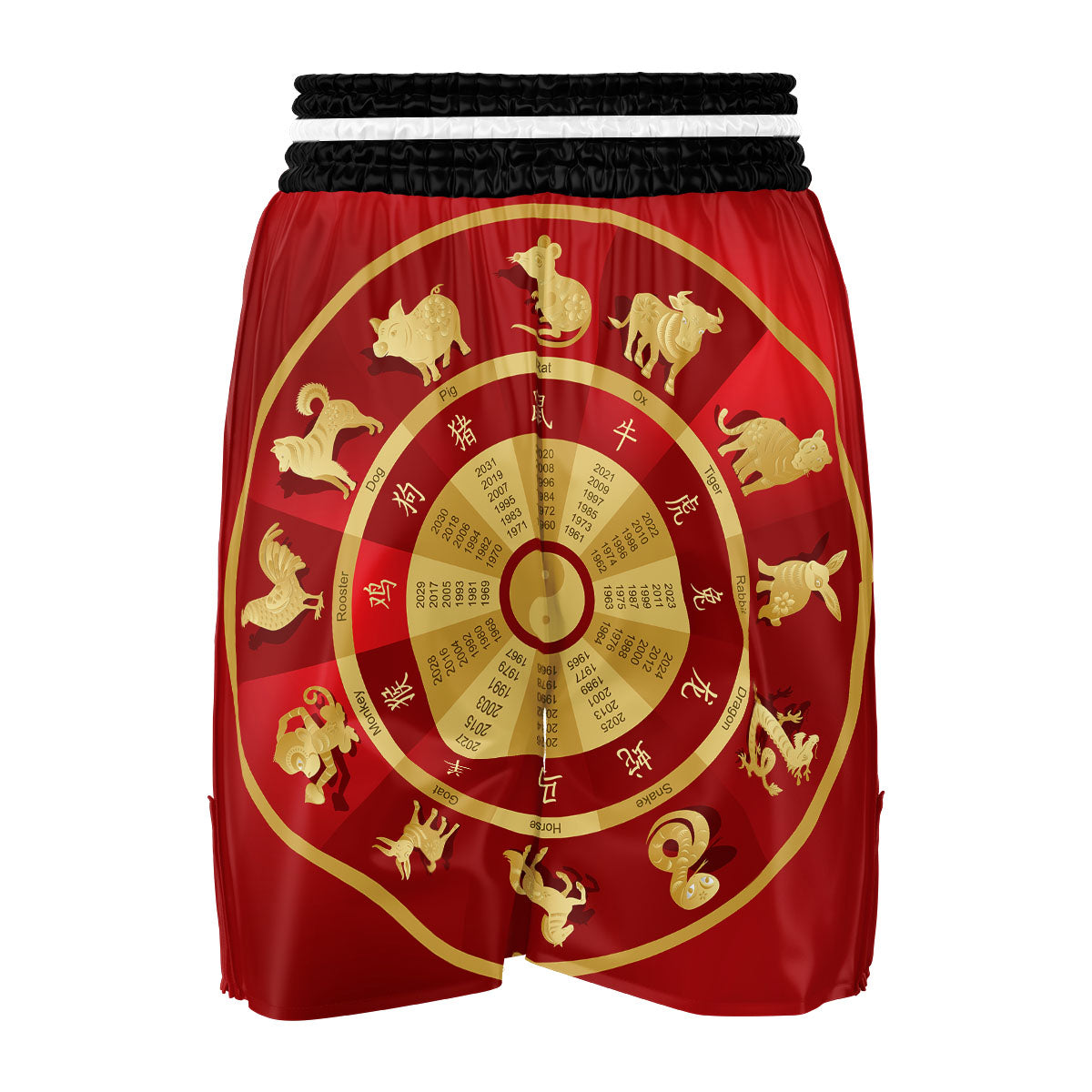 Zodiac Wheel Red Chinese Print Boxing Shorts-grizzshop
