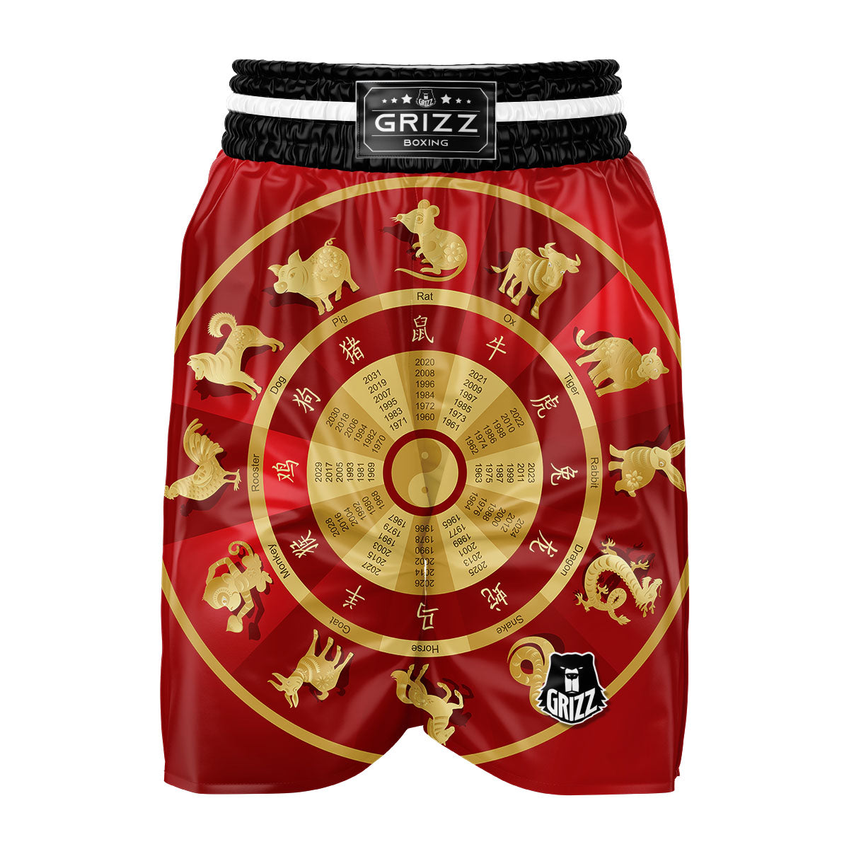 Zodiac Wheel Red Chinese Print Boxing Shorts-grizzshop