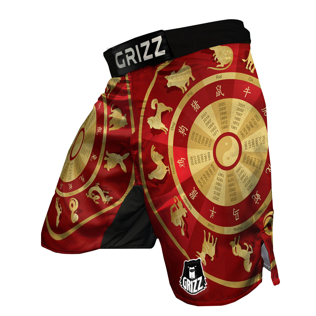 Zodiac Wheel Red Chinese Print MMA Shorts-grizzshop