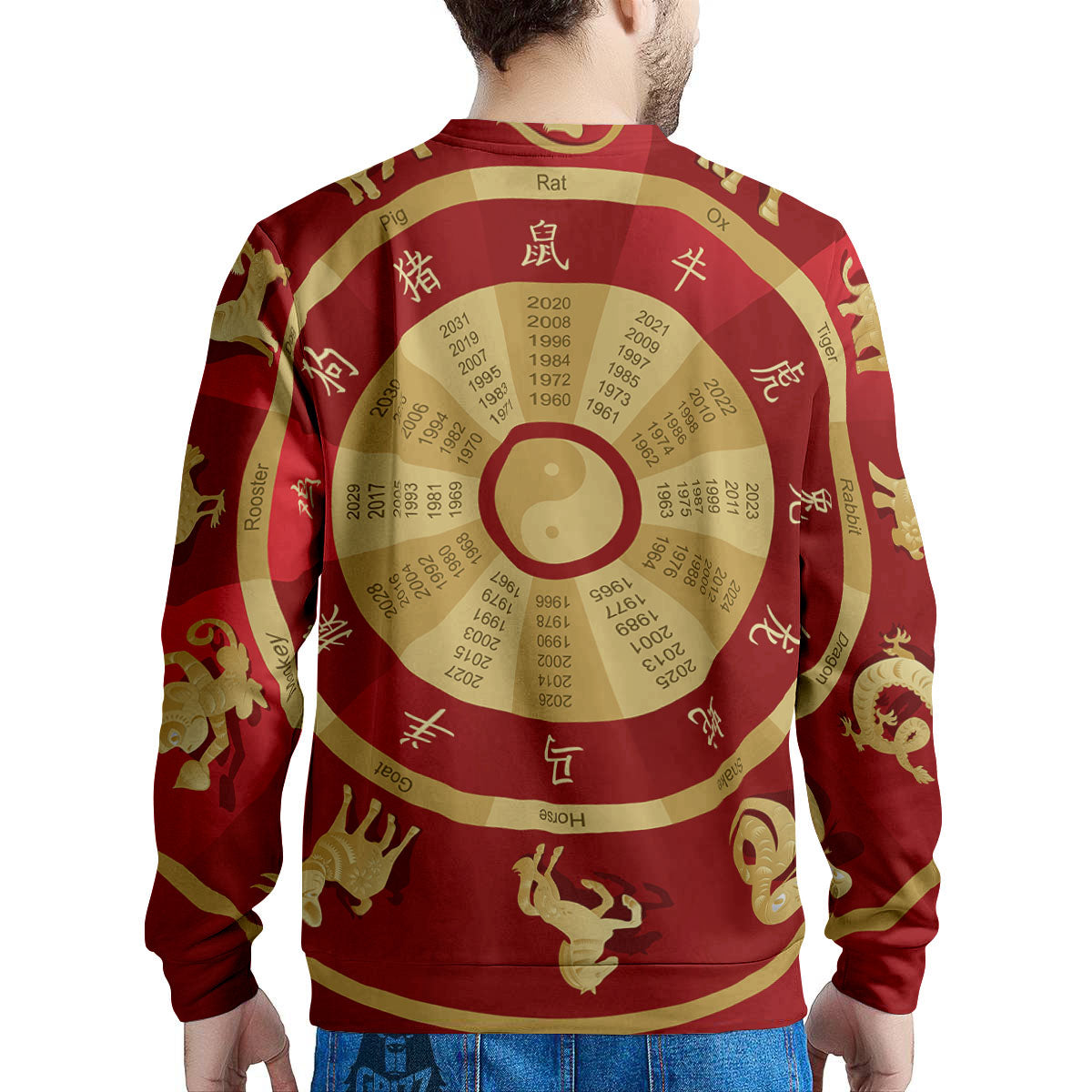 Zodiac Wheel Red Chinese Print Men's Sweatshirt-grizzshop