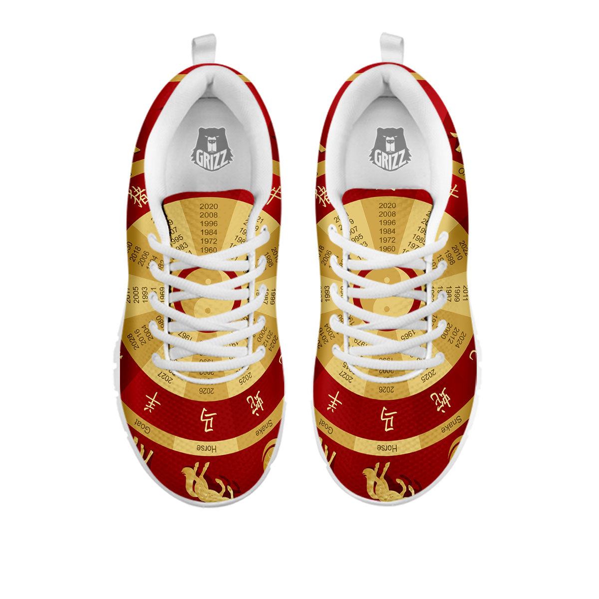 Zodiac Wheel Red Chinese Print White Sneaker-grizzshop