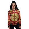 Zodiac Wheel Red Chinese Print Women's Bomber Jacket-grizzshop