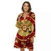 Zodiac Wheel Red Chinese Print Women's Robe-grizzshop