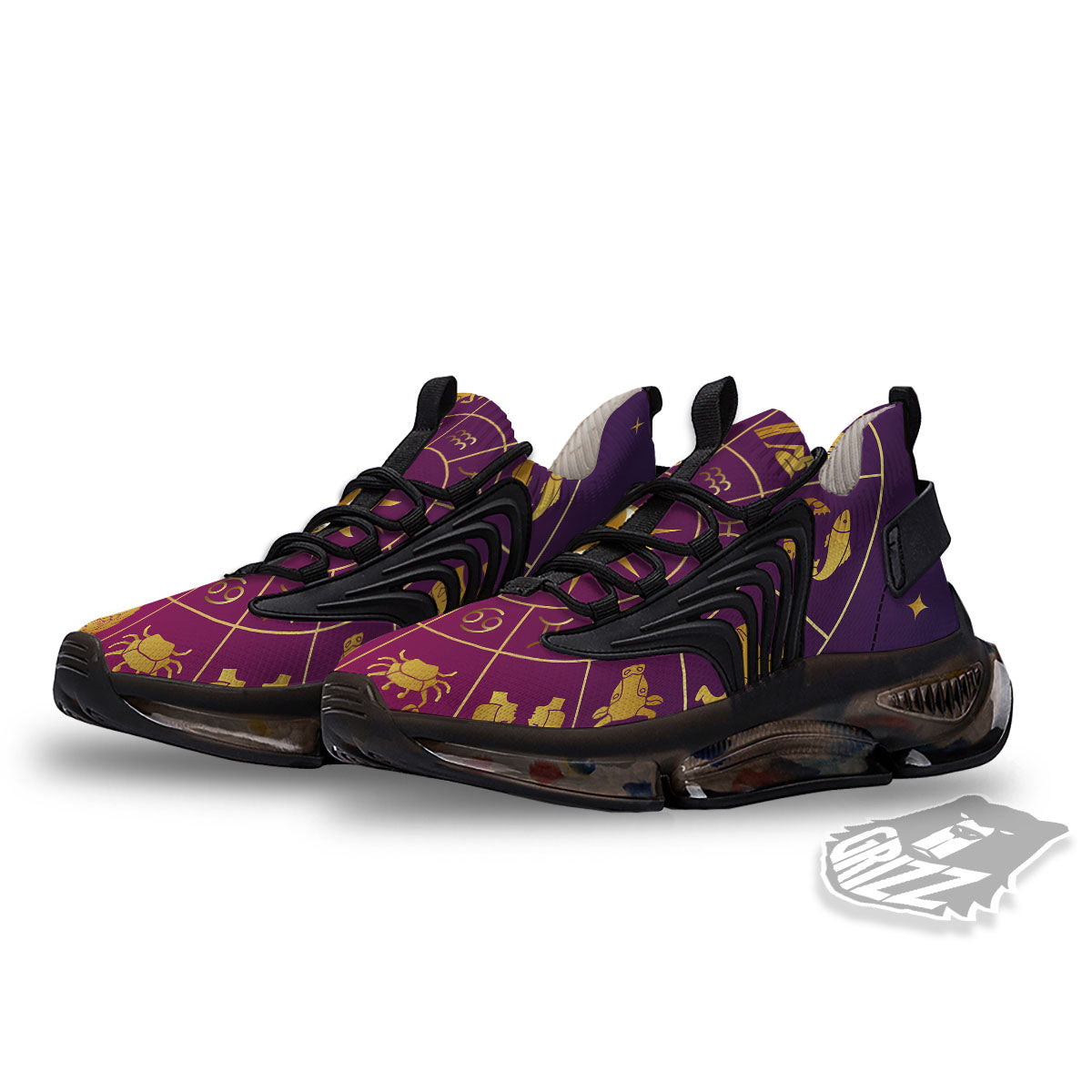 Zodiac Wheel Symbols Print Black Gym Shoes-grizzshop