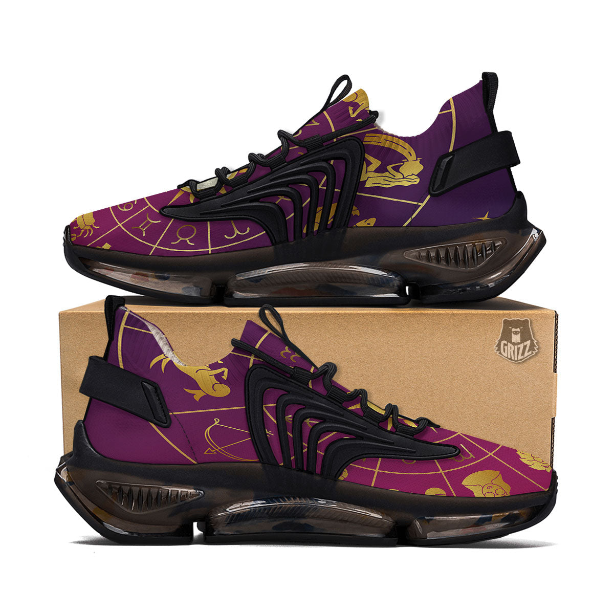 Zodiac Wheel Symbols Print Black Gym Shoes-grizzshop