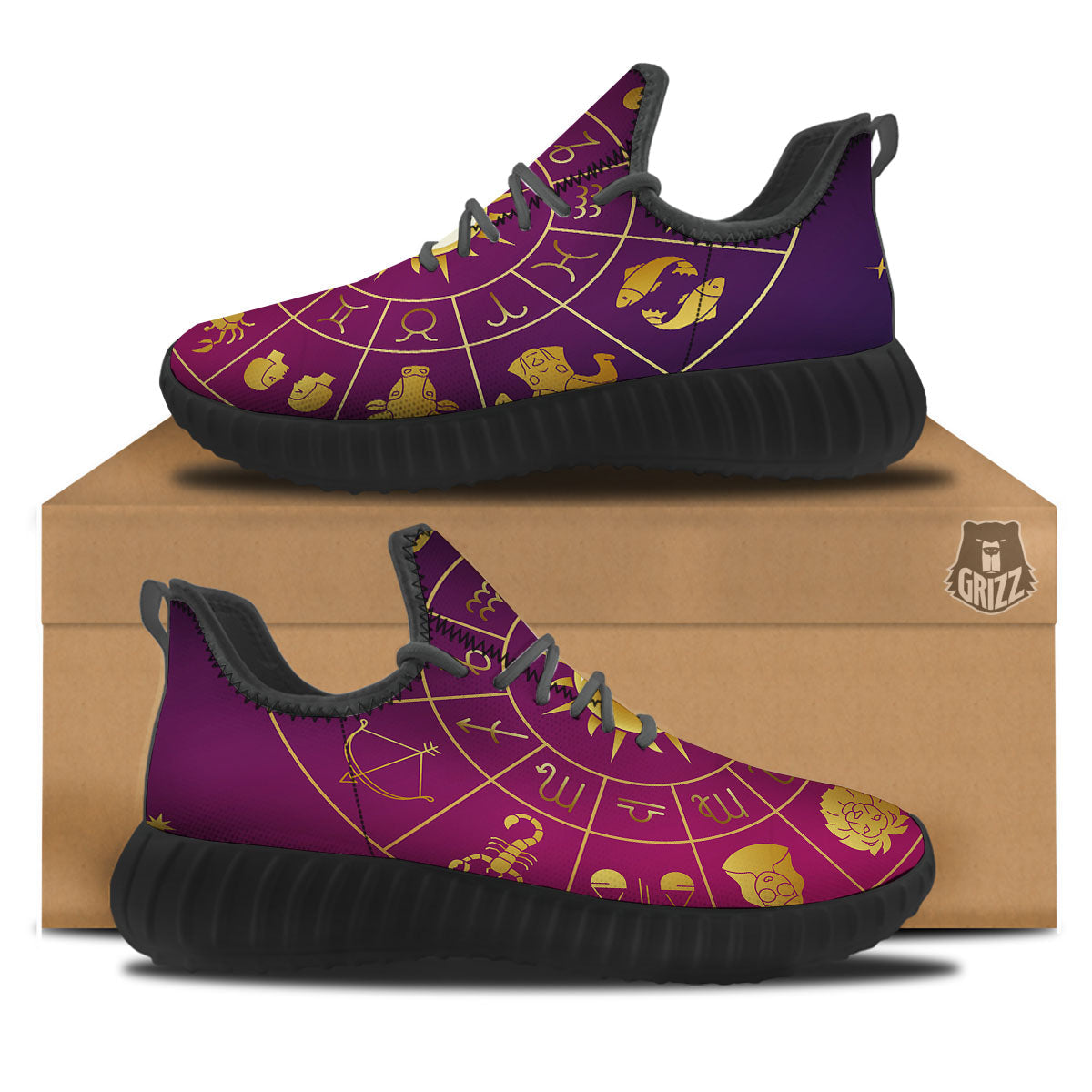 Zodiac Wheel Symbols Print Black Walking Shoes-grizzshop