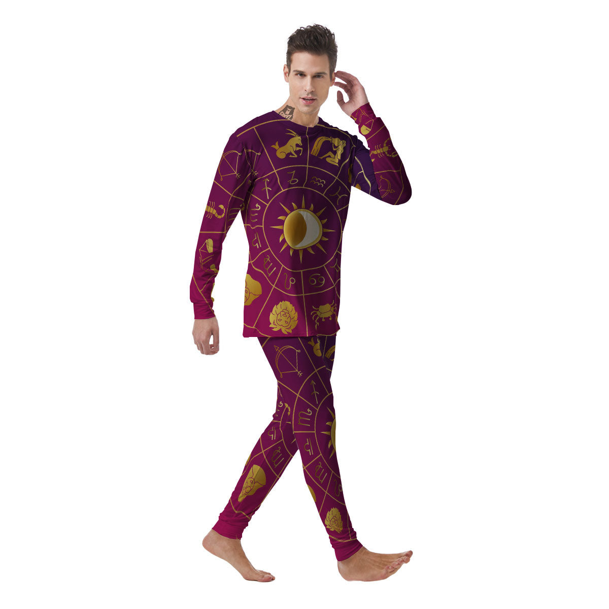 Zodiac Wheel Symbols Print Men's Pajamas-grizzshop